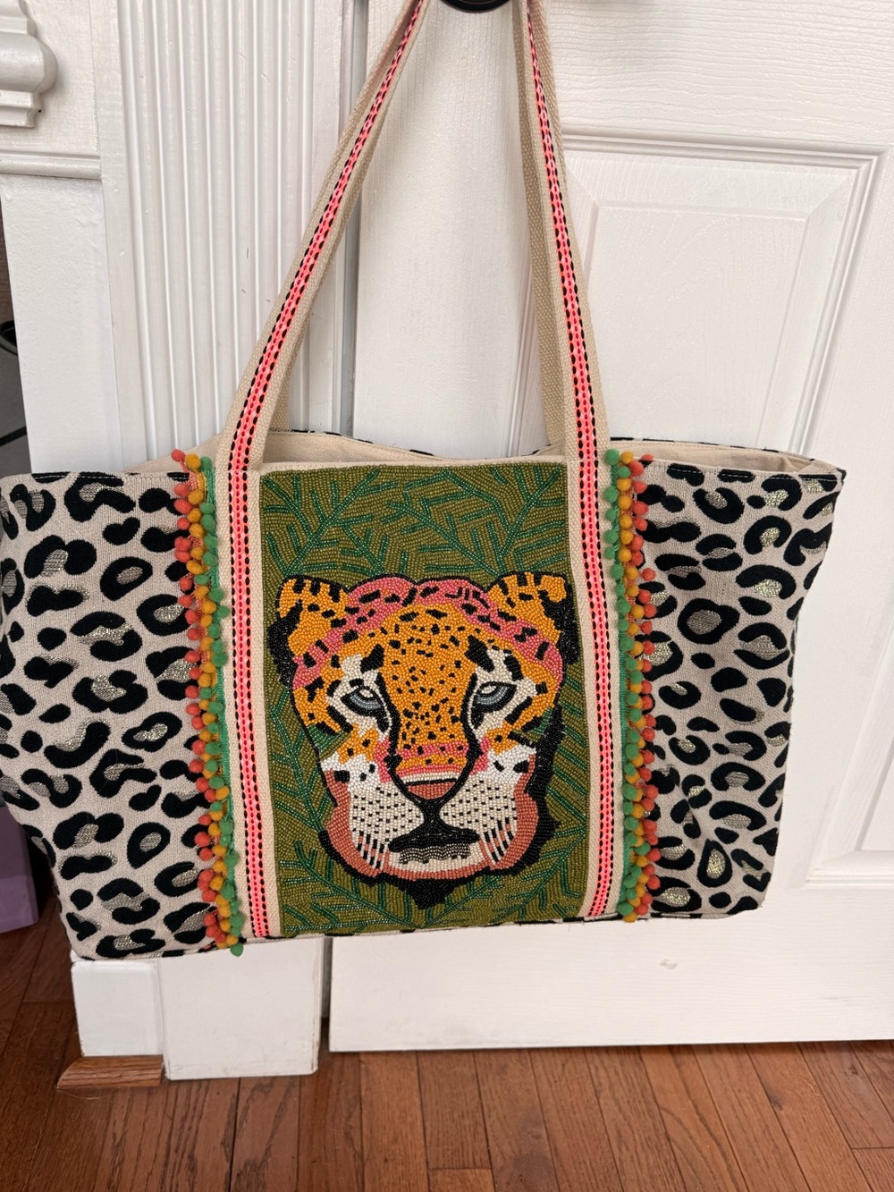 Trendy beaded tiger tote